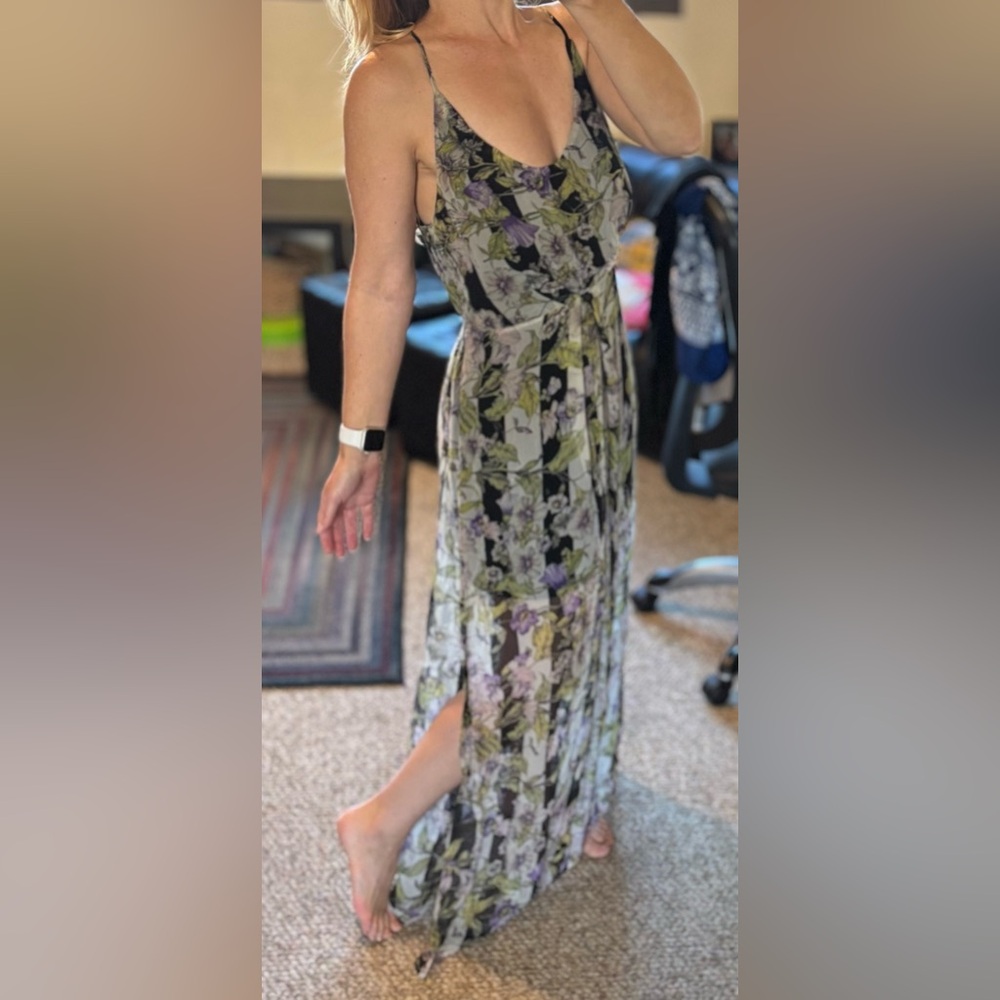 Floral Print Silk Maxi Dress